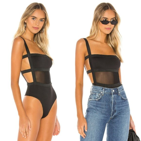 Superdown Camille Strappy Back Bodysuit in Black - Picture 1 of 9
